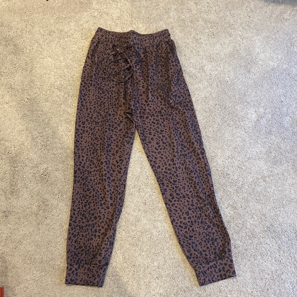 Brown/black animal print joggers